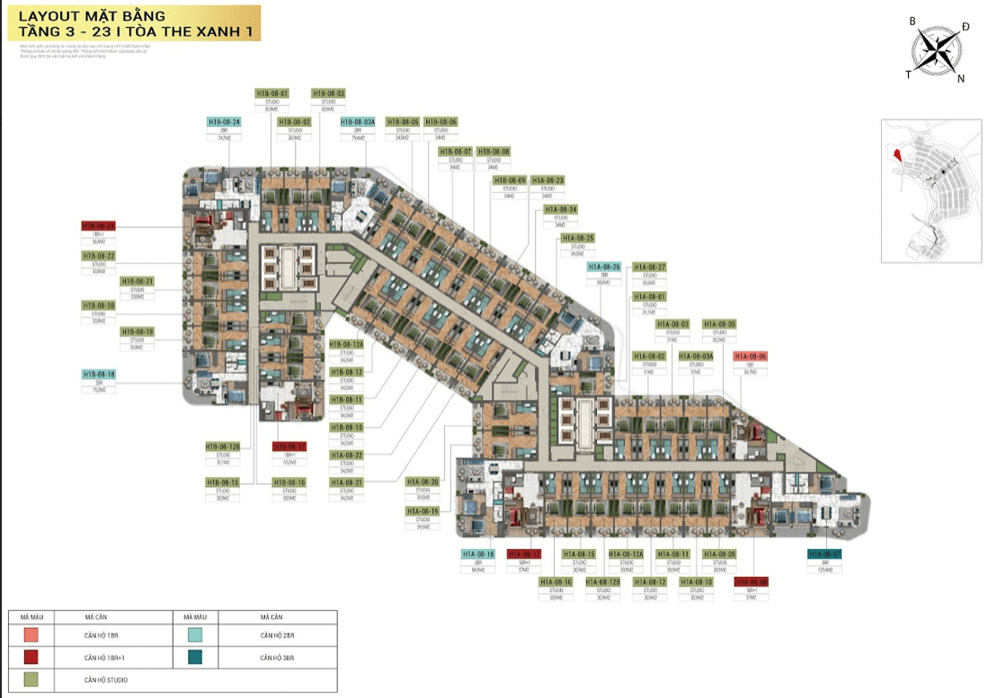 Lay-out tầng tháp The Xanh 1 (Xanh Island Cát Bà)
